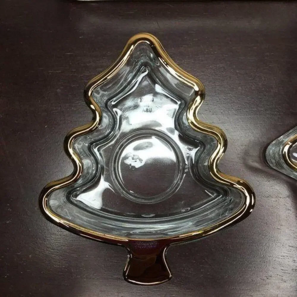 Indiana Glass 3 Piece Holiday Gold Party Set Vintage In Box Bell Tree Star